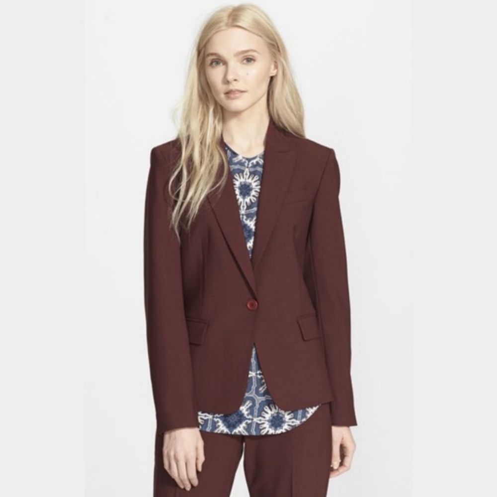 Theory Gabe B Wool Red Wine Blazer Jacket Suit Size 8